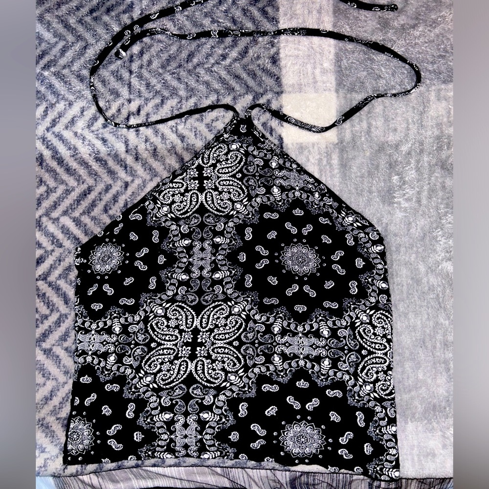 Black and White Bandana Neck Tied Tank Top
